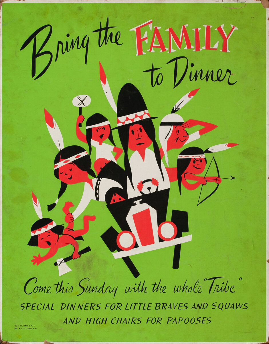 Bring the Family to Dinner, Come this Sunday with the whole Tribe - Stock Restaurant Advertising Poster