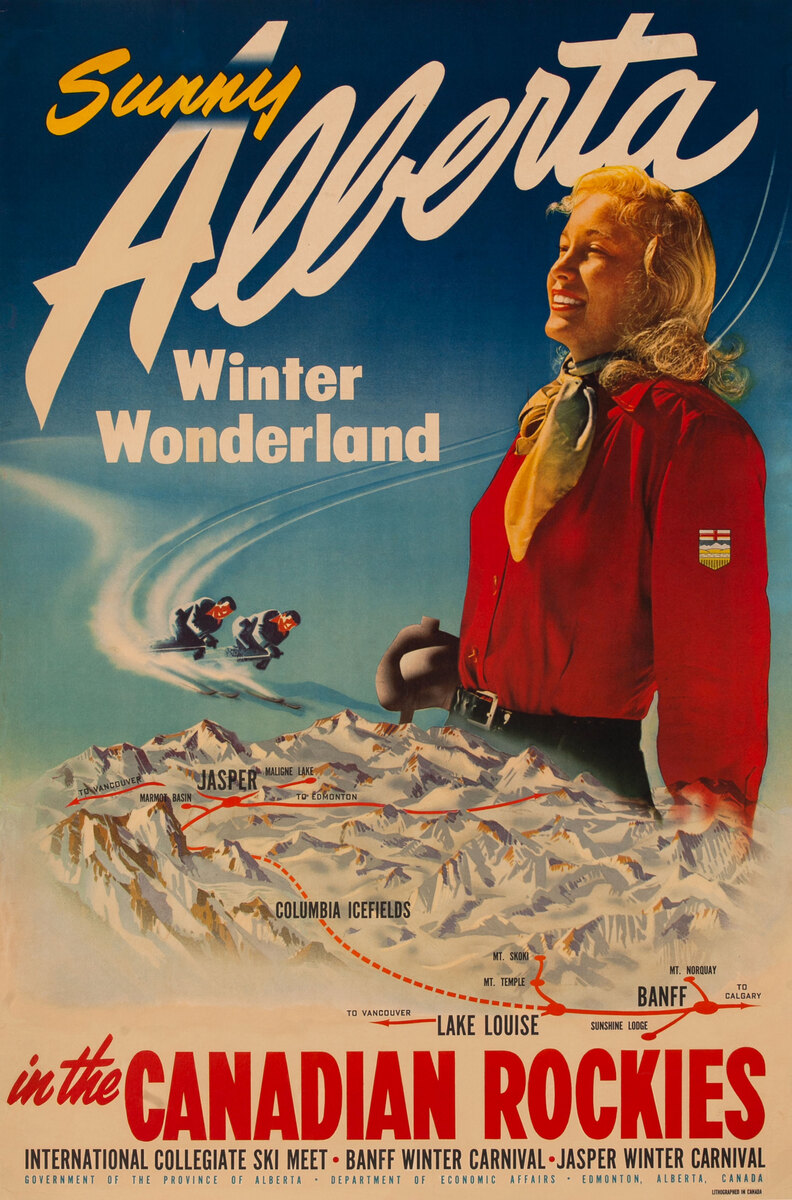 Sunny Alberta Winter Wonderland in the Canadian Rockies - Red Sweater