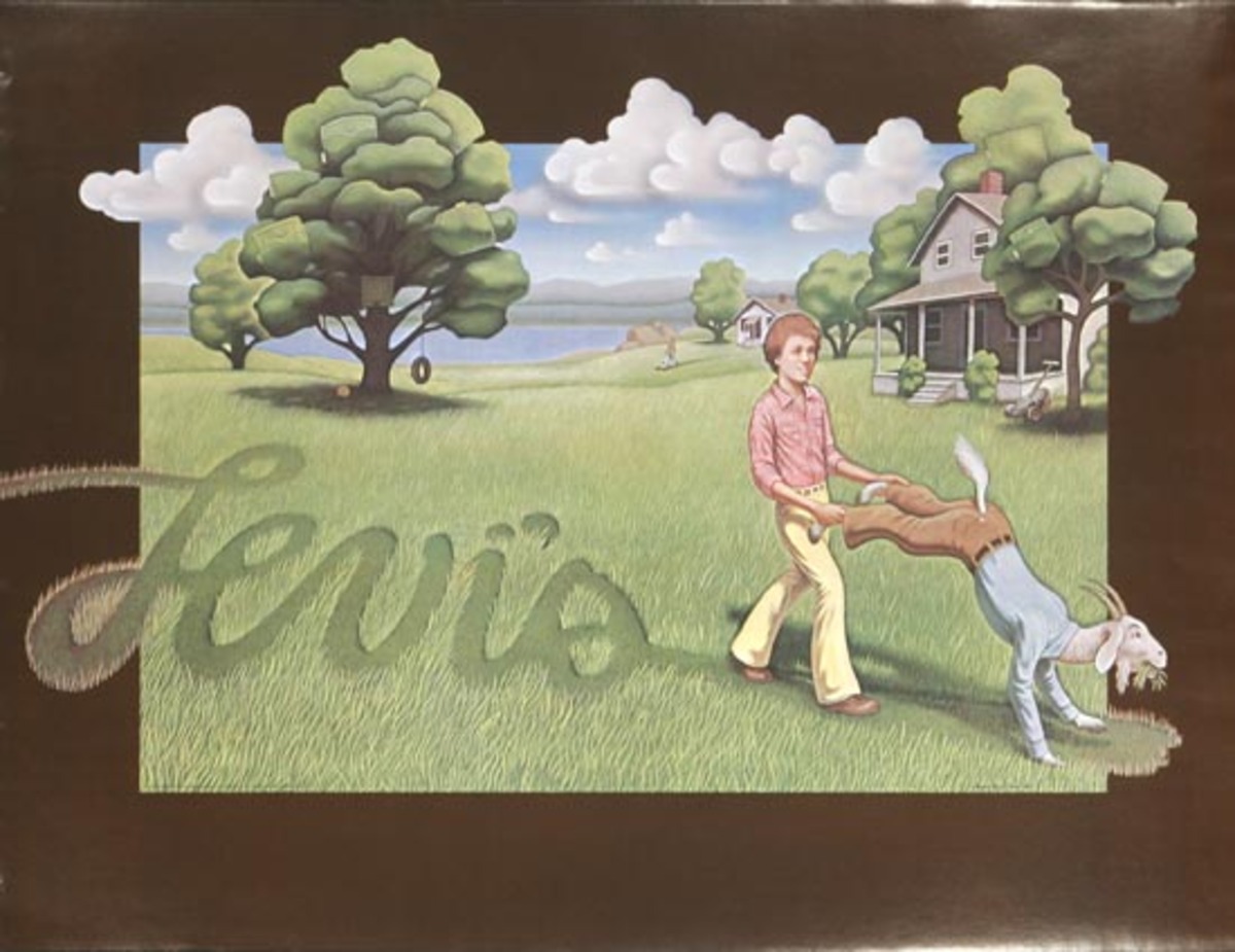 Levi's Pants Original Advertising Poster Goat Lawnmower
