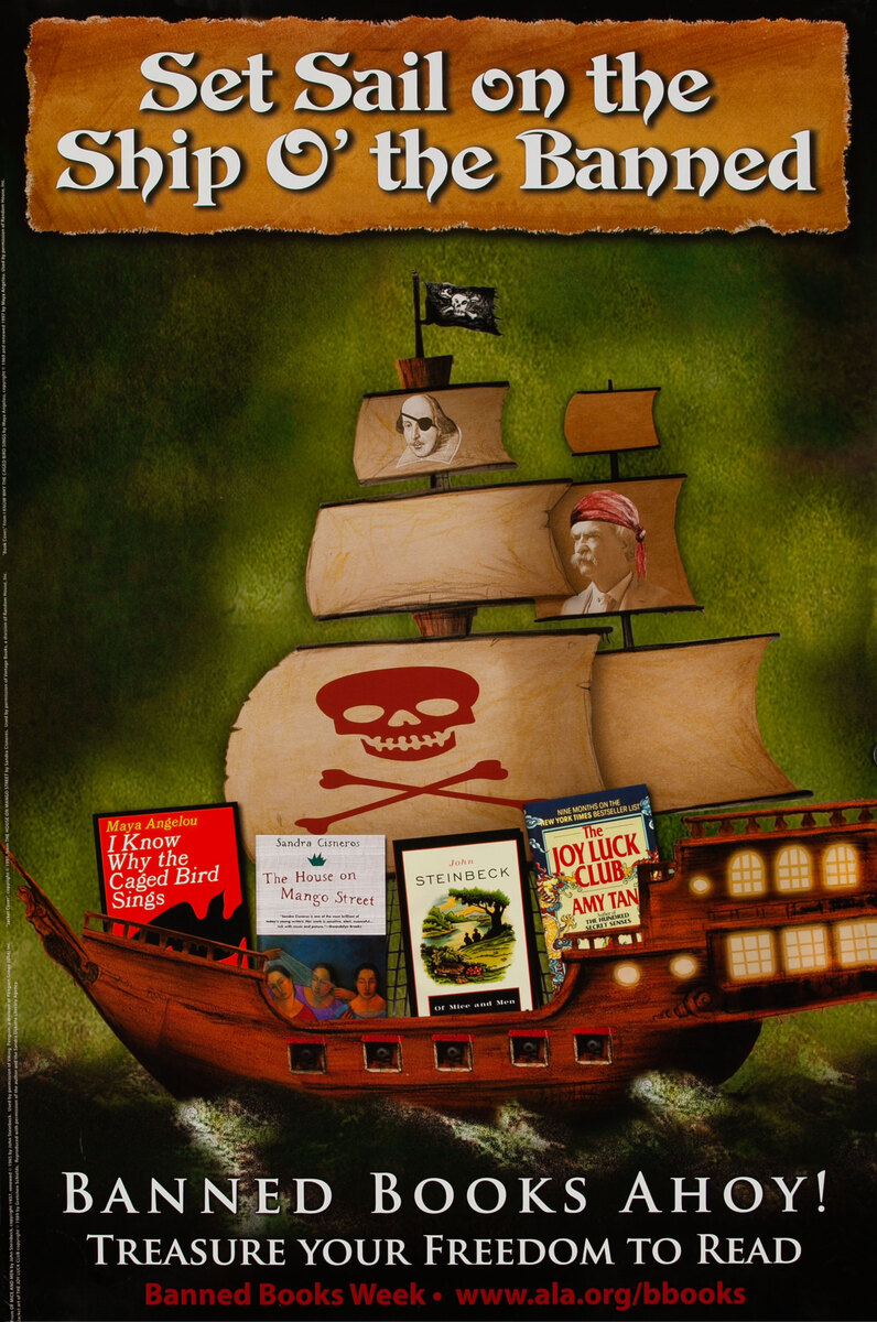 Set Sail on the Ship O’ the Banned - Banned Book Week Poster