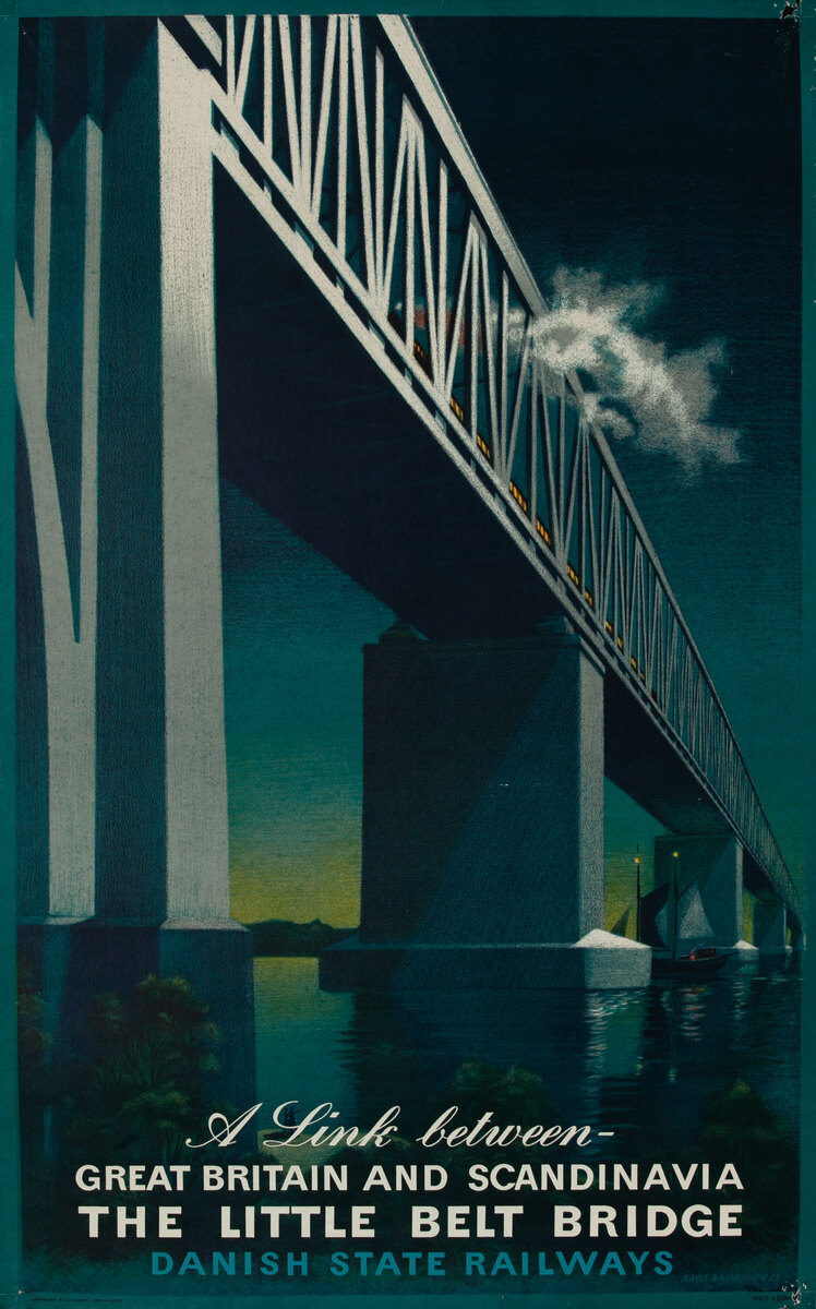 Little Belt Bridge Danish State Railways Danish Travel Poster