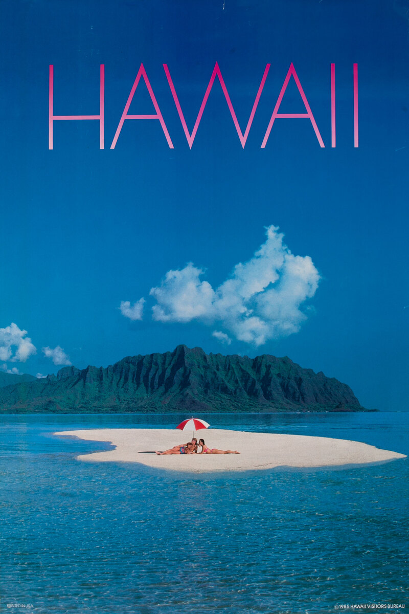 Hawaii Travel Poster - Couple on an Sandy Beach