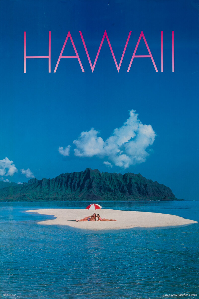 Hawaii Travel Poster - Couple on an Sandy Beach