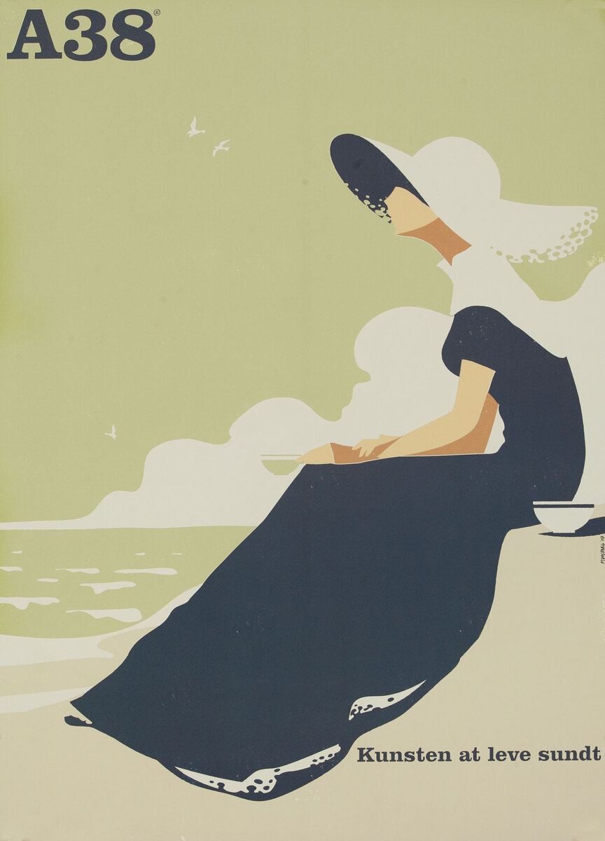 A38 - The Art of Healthy Eating  Danish Dairy Poster Seaside Woman