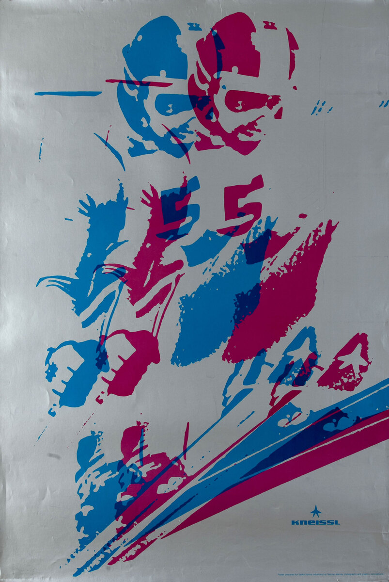 Kneissl Ski Poster - Blue and Pink Skier Silhouette