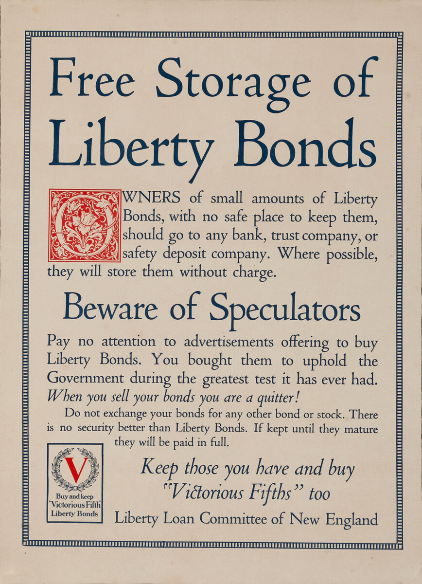 Free Storage of Liberty Bonds Original WWI Poster