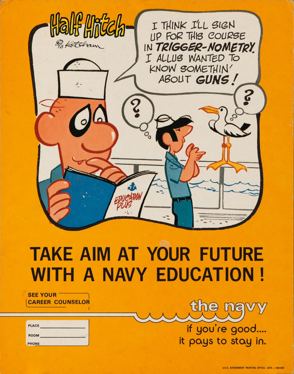 Half Hitch - Vietnam War Navy Recruitment Poster - Take Aim at Your Future With a Navy Education!