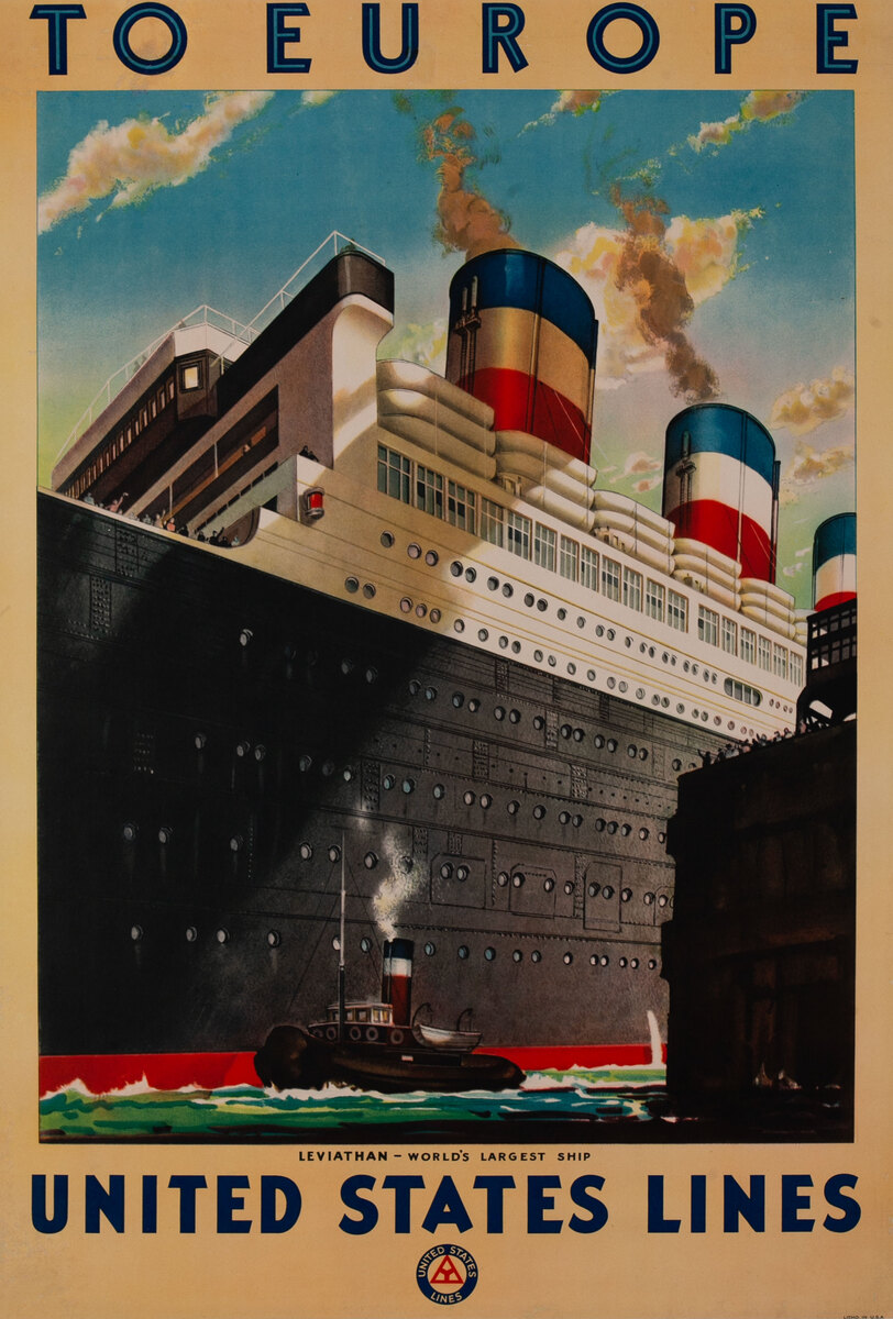 To Europe United States Lines Leviathan Original Poster