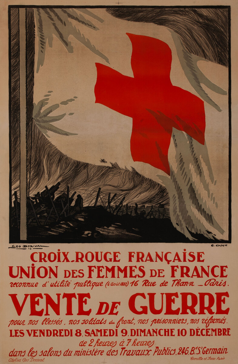WWI Original French Red Cross Union of Women War Sale Poster 