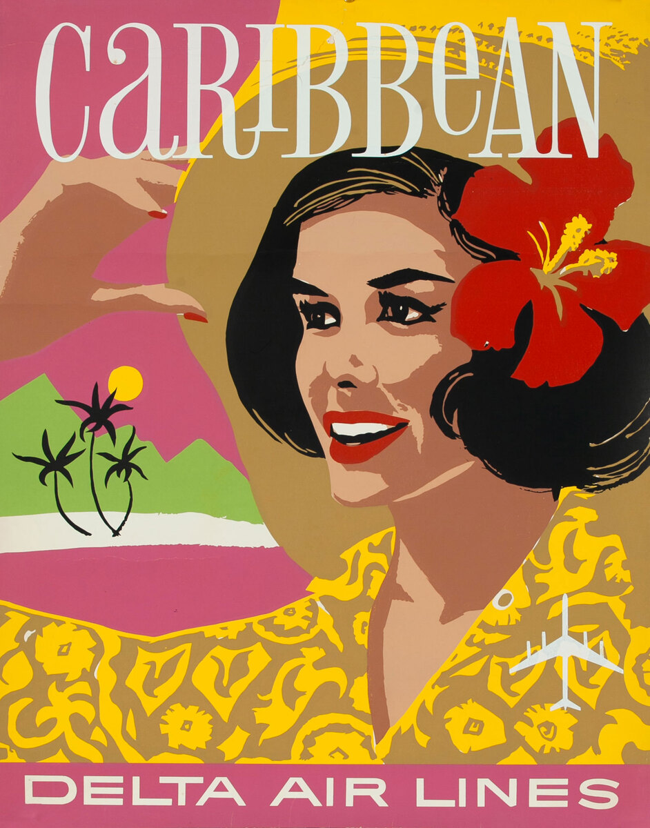 Delta Airlines Travel Poster Caribbean Silkscreen