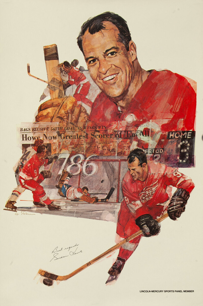 Original Lincoln Mercury Sports Panel Members Poster - Gordie Howe