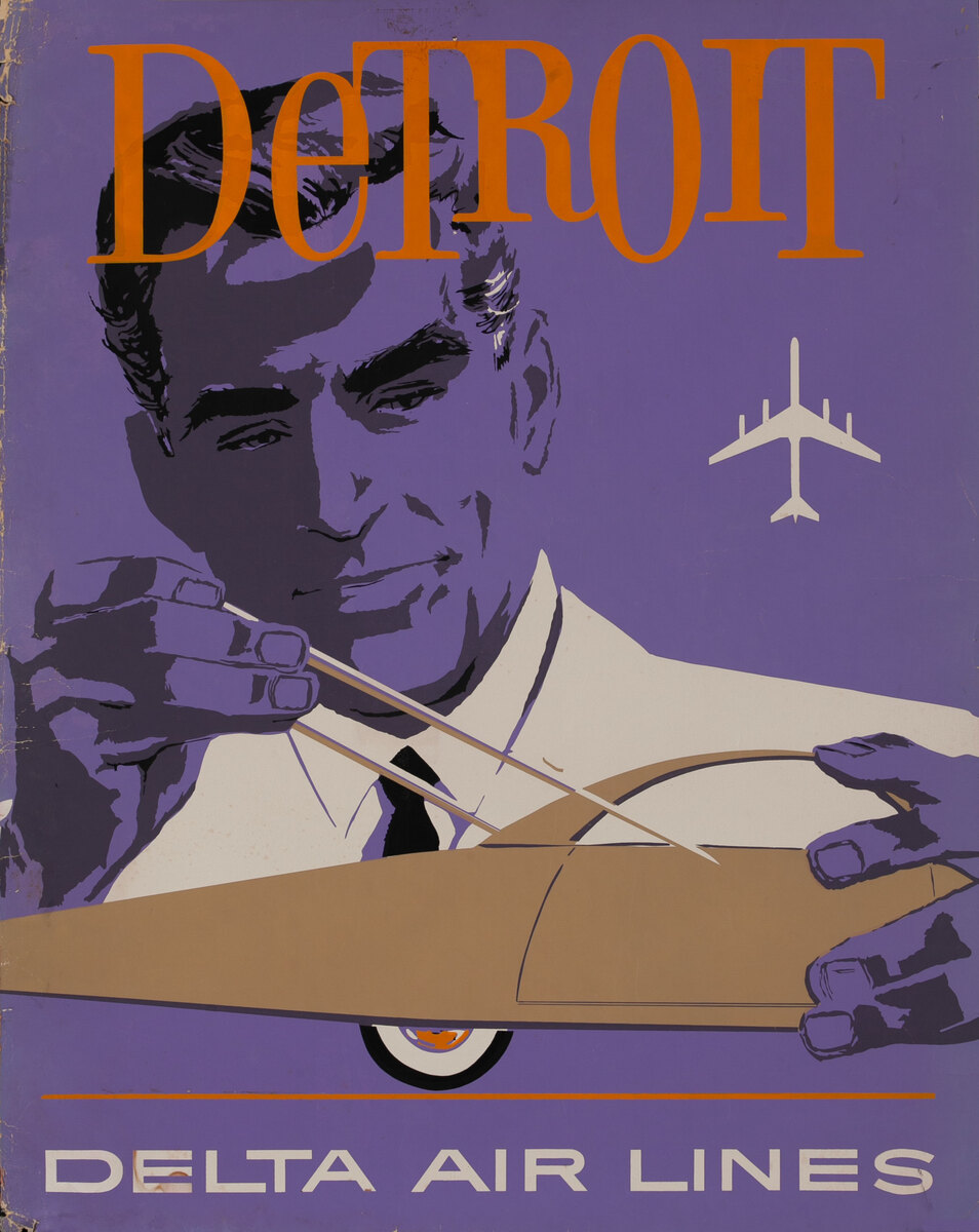Delta Airlines Travel Poster Detroit Silkscreen