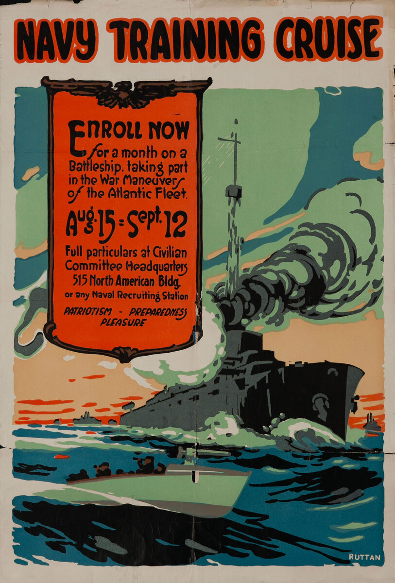 Navy Training Cruise Enroll Now -  Original WWI Recruiting Poster