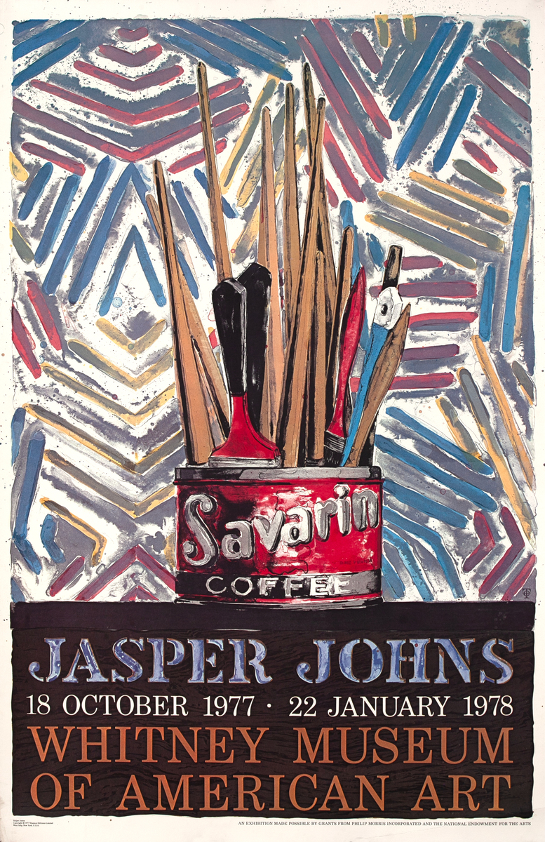 Original Jasper Johns Whitney Museum of American Art Show Poster Paint Brushes