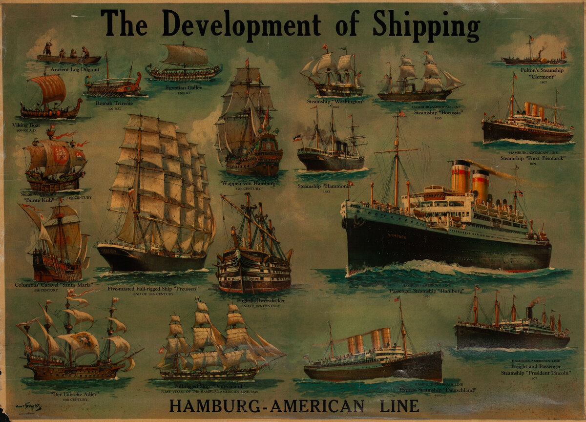 The Development of Shipping Hamburg - American Line Original Cruise Poster