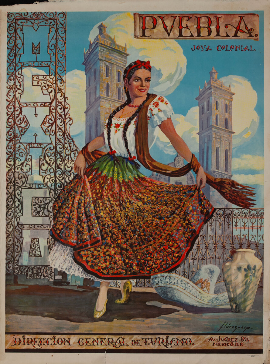 Puebla Joya Colonial Original Pueblo,Mexico Travel Poster