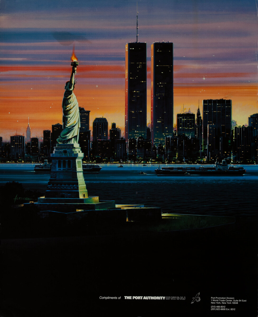 Compliments of The Port Authority of NY & NJ Statue of Liberty Original Travel Poster
