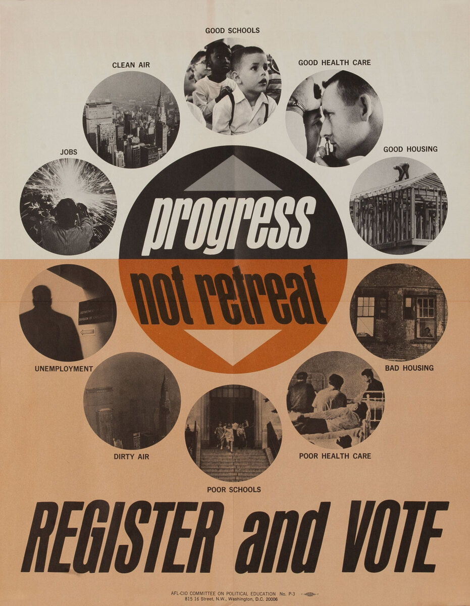 Progress Not Retreat - Register and Vote Original CIO  Voter Registration Poster