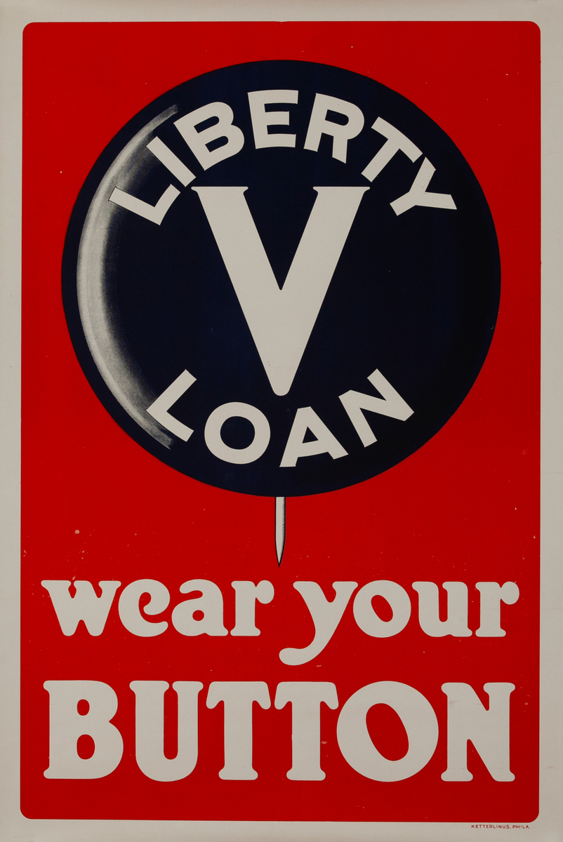 WWI Wear Your Button Original Victory Liberty Loan Poster