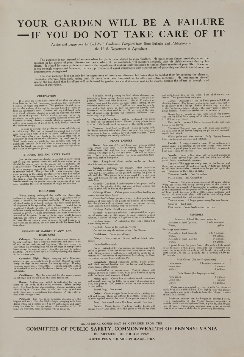 Your Garden Will Be A Failure If You Do Not Take Care Of It Original U.S. Department of Agriculture Poster