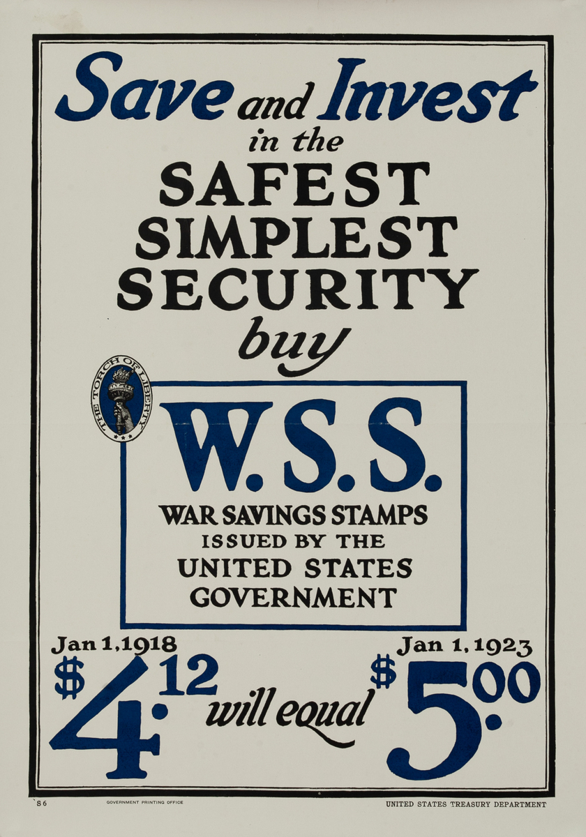 Save and Invest in the Safest Simplest Security Original WWI War Saving Stamps Poster