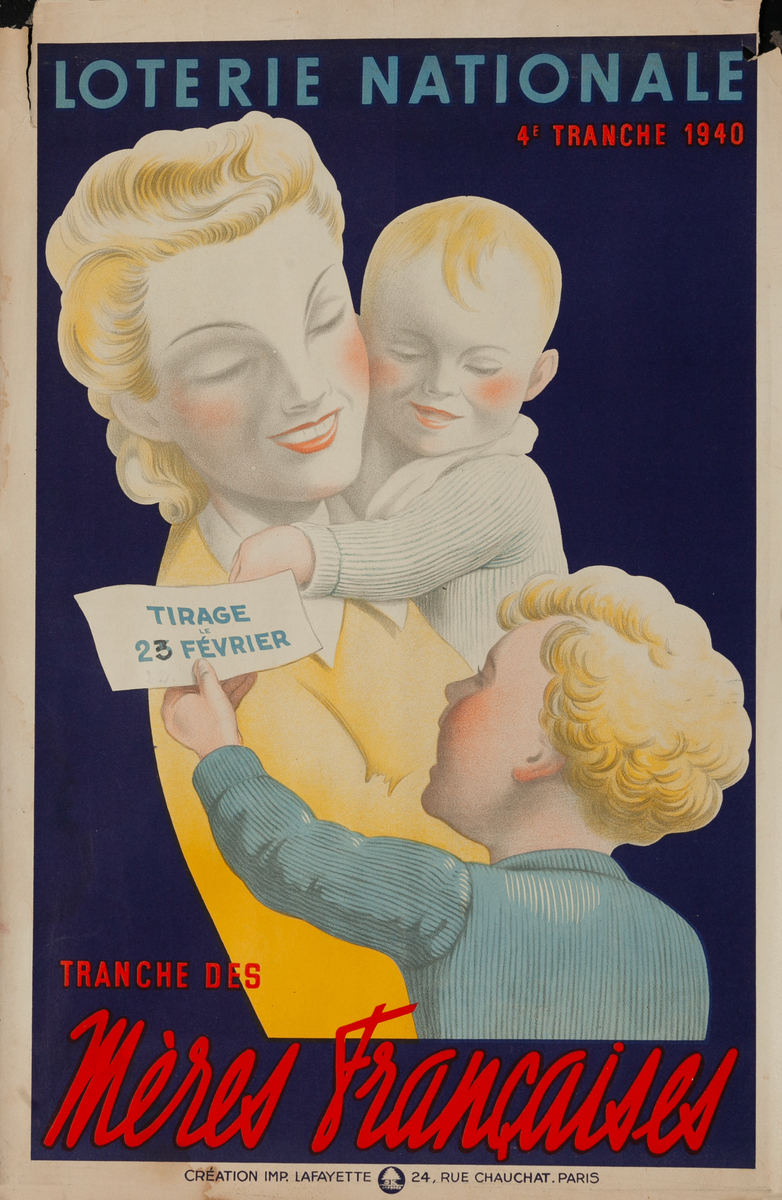 French Loterie Nationale Original Poster Tranche des Meres Francaises - French Mothers