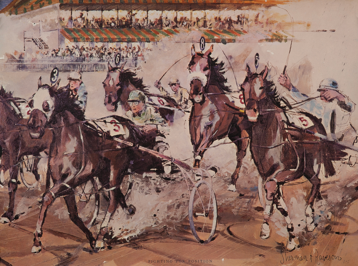 Saratoga Raceway <i>Fighting for Position</i> Original Harness Racing Print