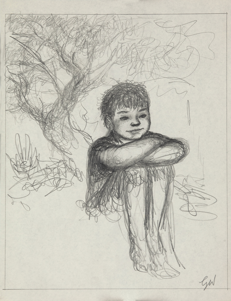 Original Garth William Illustration Art Boy Sitting Under Tree