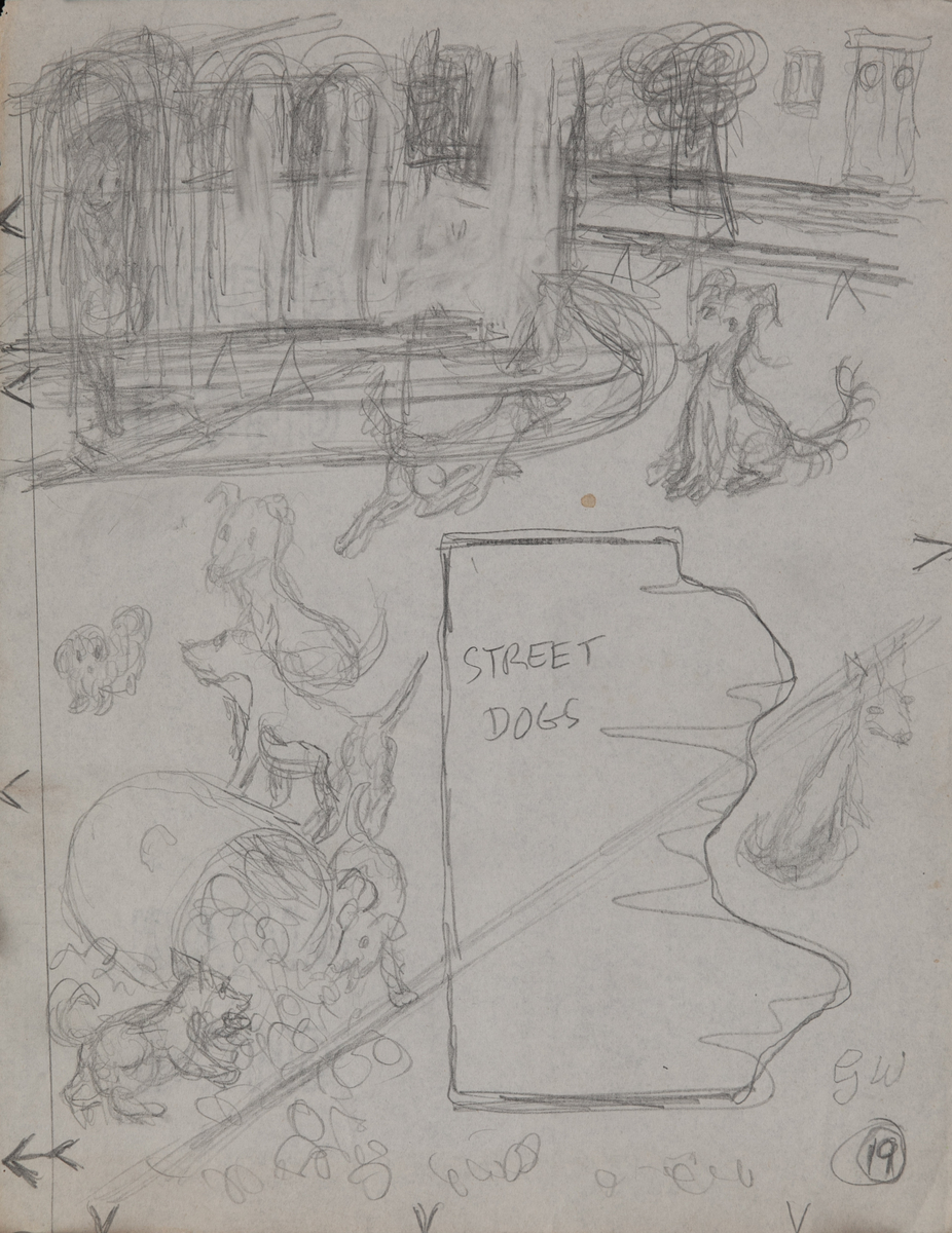 Original Garth William Illustration Art Street Dogs Knocking Over Trashcan Page 19