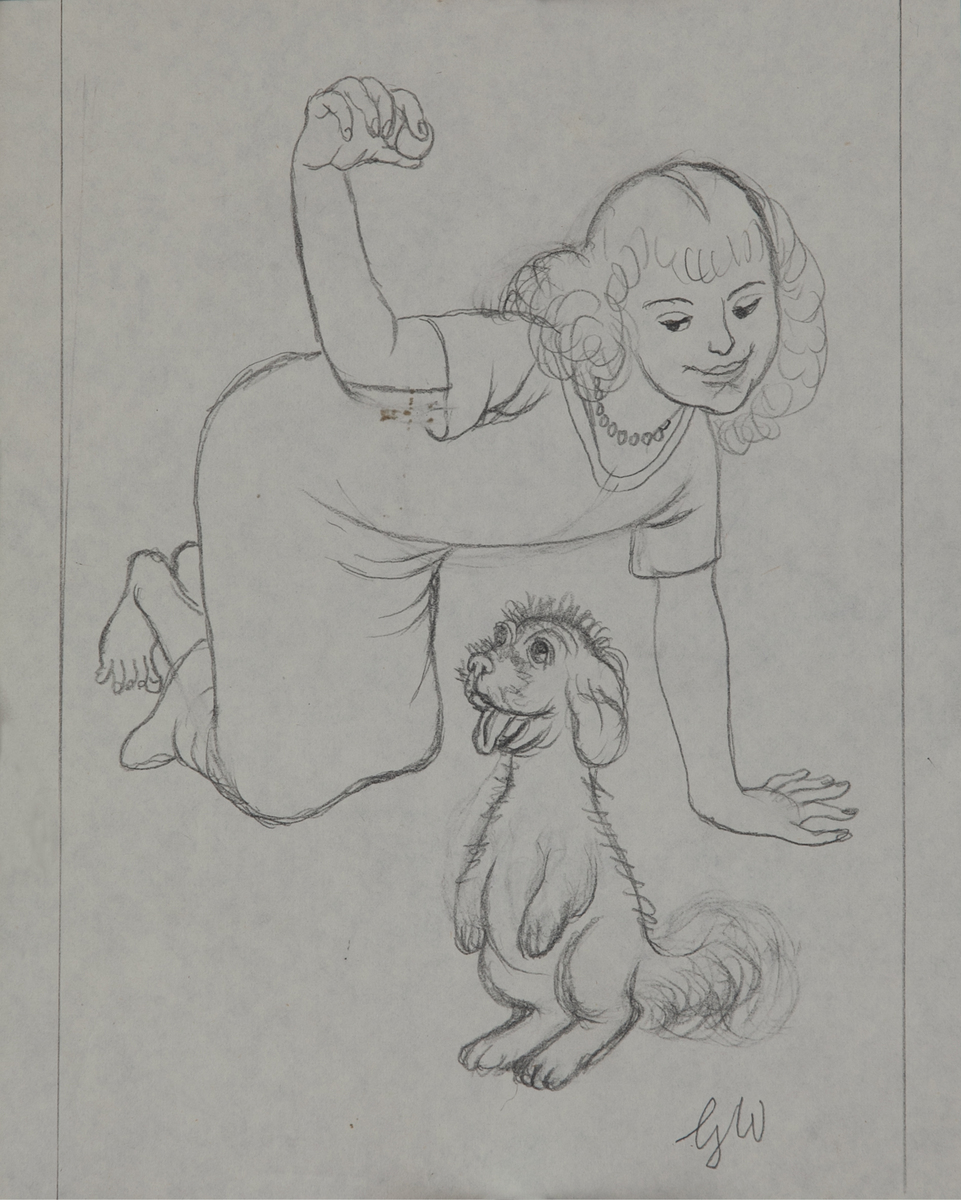 Original Garth William Illustration Art Girl and Dog Right
