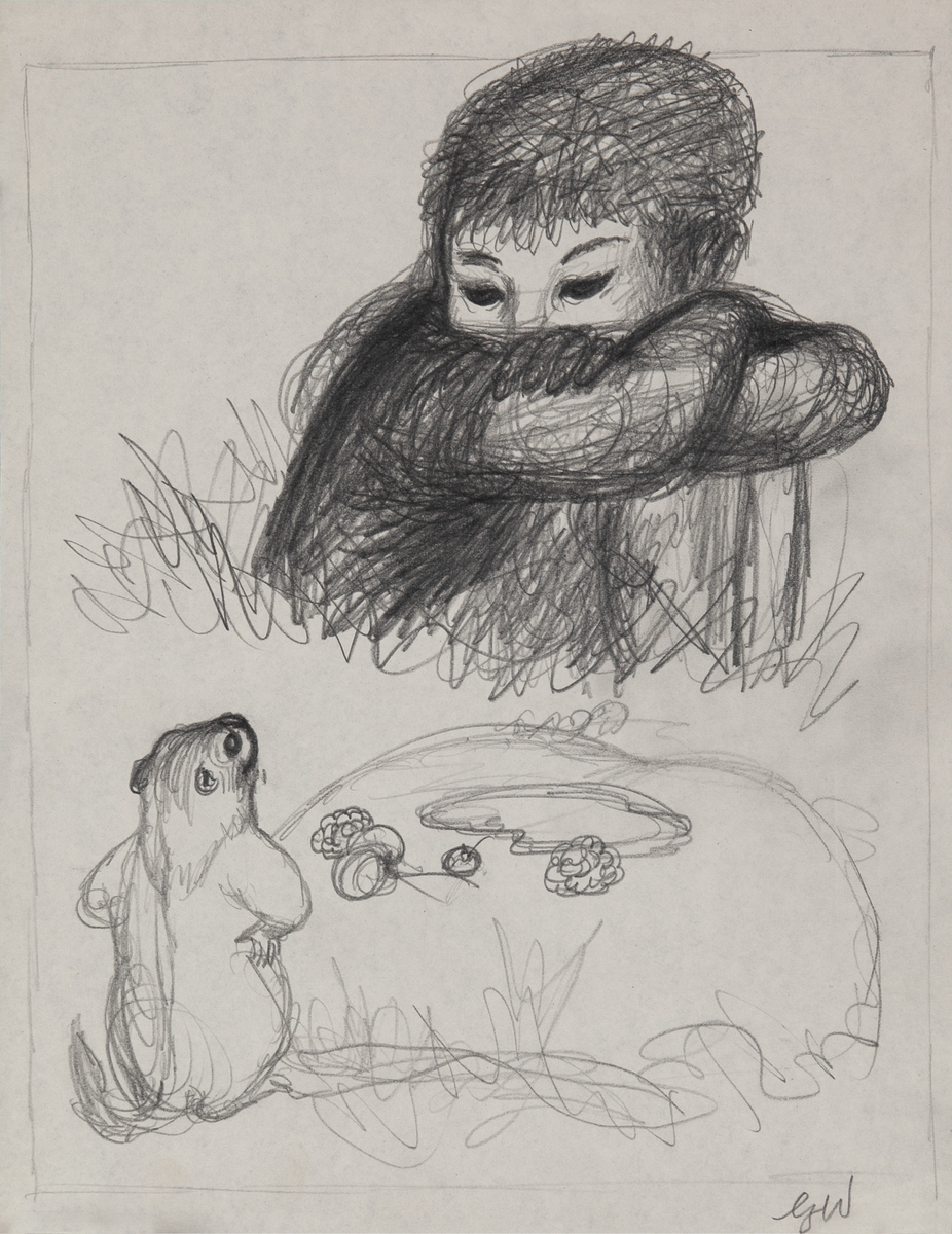 Original Garth William Illustration Art Boy Sitting and Looking at Prairie Dog