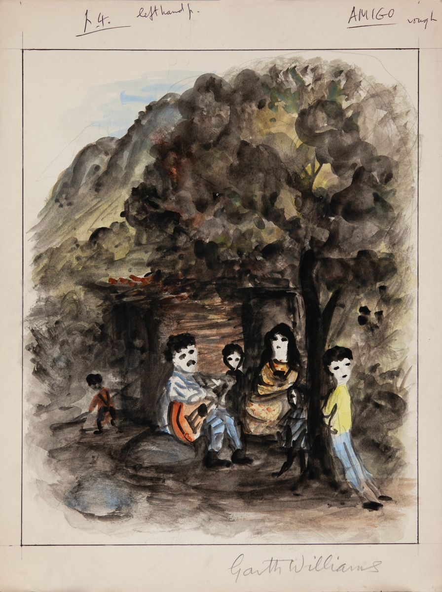 Original Garth William Illustration Art Watercolor Family Under Tree