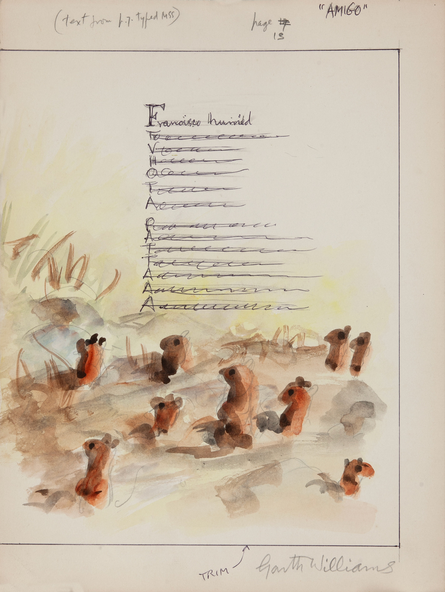 Original Garth William Illustration Art Text Over Group of Prairie Dogs