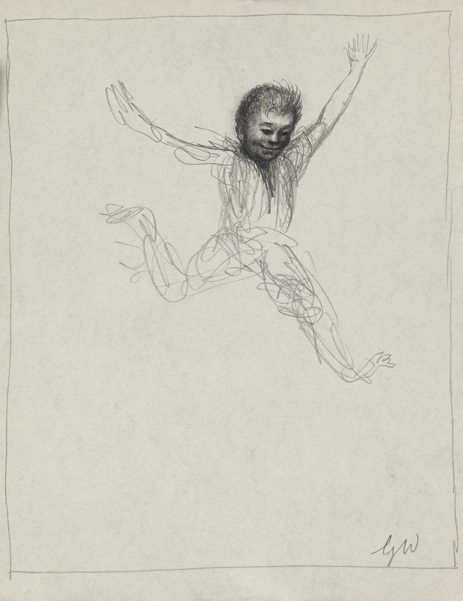 Original Garth William Illustration Art Boy Jumping - Face Fully Drawn