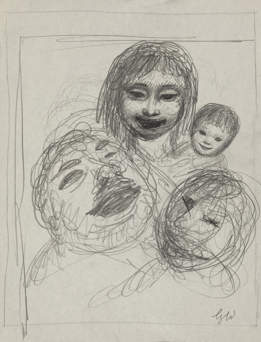 Original Garth William Illustration Art Smiling Family Faces Rough Sketch