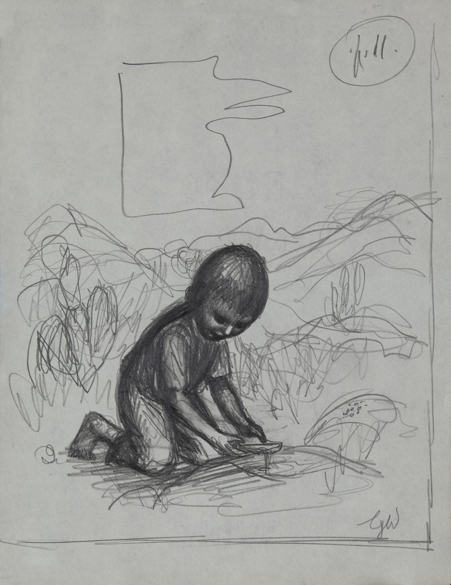 Original Garth William Illustration Art Boy Kneeling in Desert