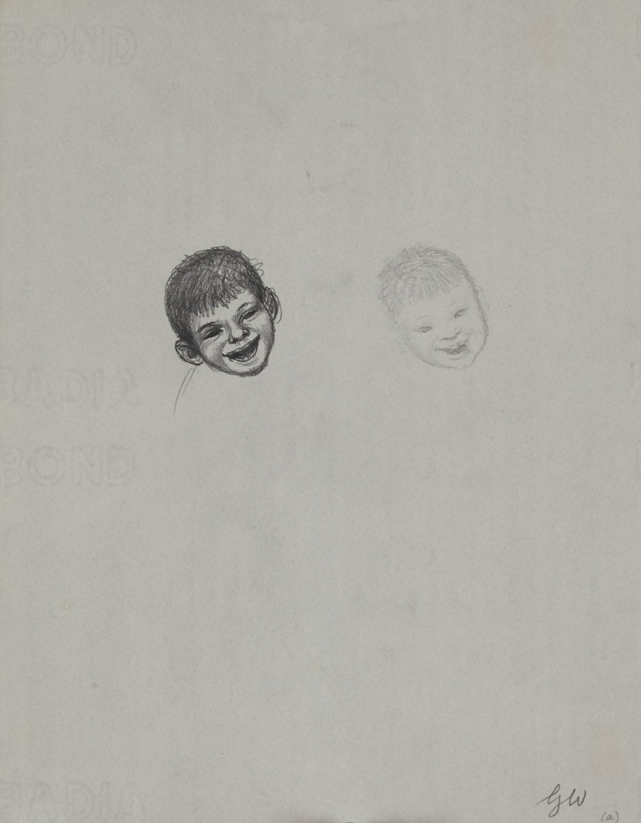 Original Garth William Illustration Art Smiling Boy Two Sketches
