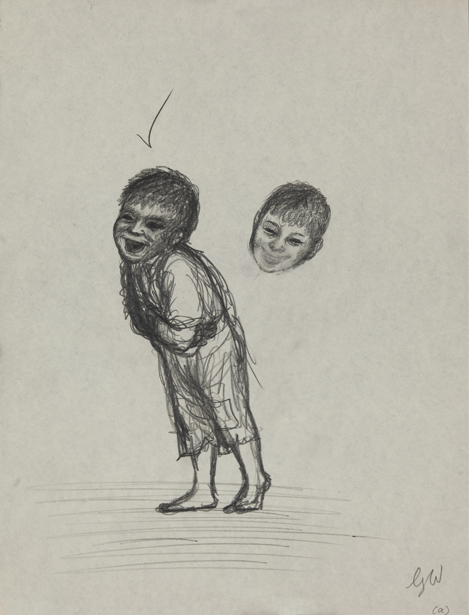 Original Garth William Illustration Art Smiling Boy with Sketched Body