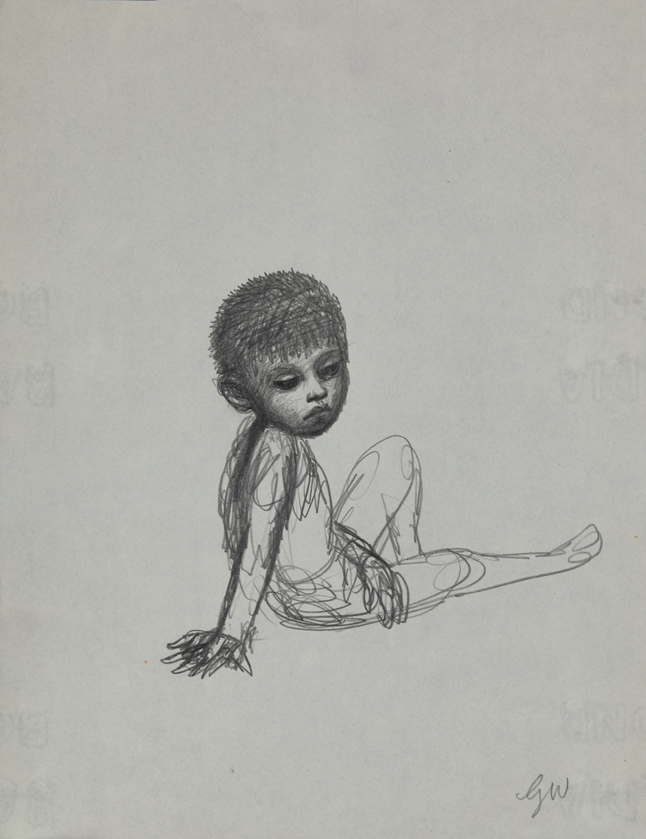 Original Garth William Illustration Art Boy Sitting Looking Over Shoulder
