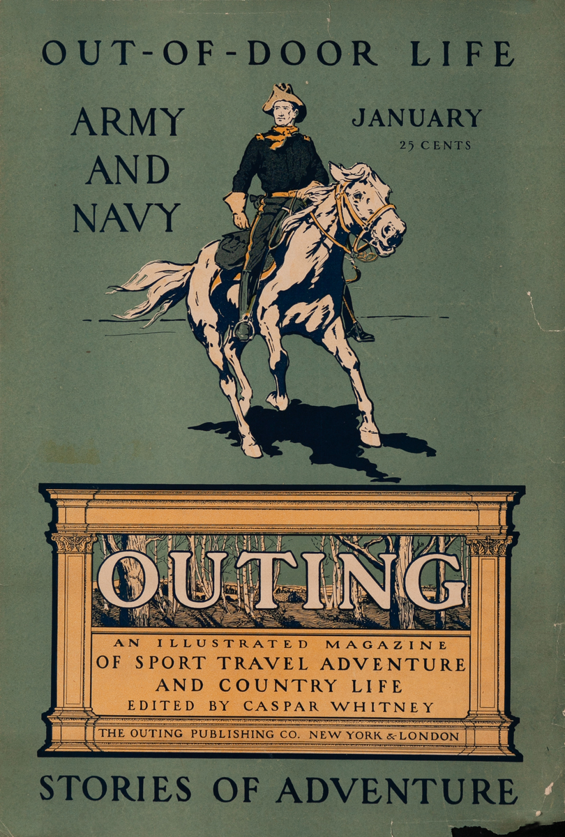 Outing Magazine January, Out - Of - Door Life Army and Navy Original American Literary Poster
