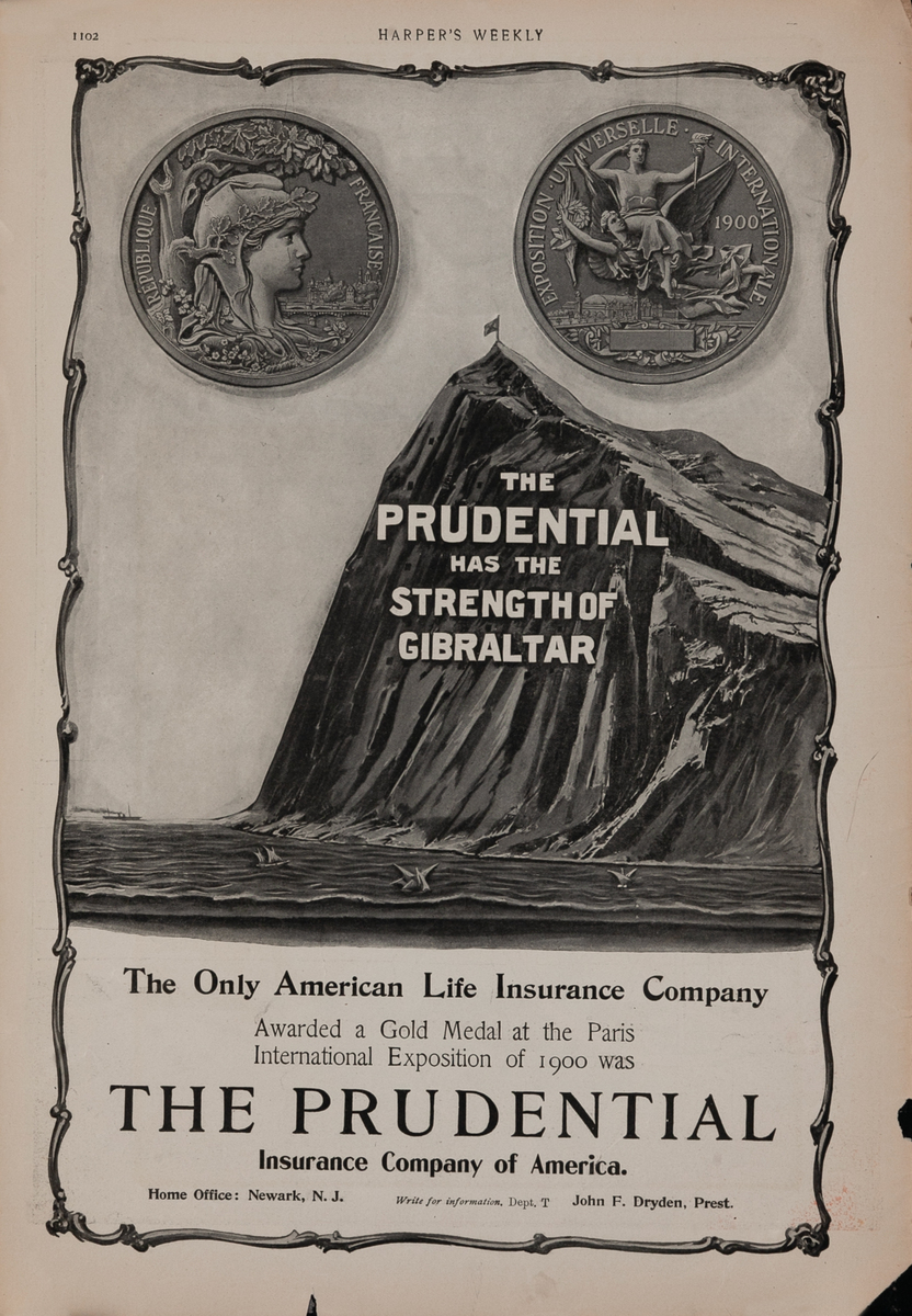 Harper's Weekly The Prudential Has the Strength of Gibraltar Original American Magazine Advertising Page