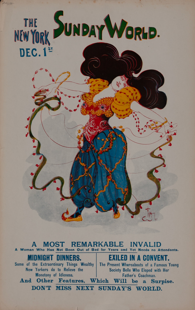New York Sunday World Dancing Woman December 1st Original American Literary Poster