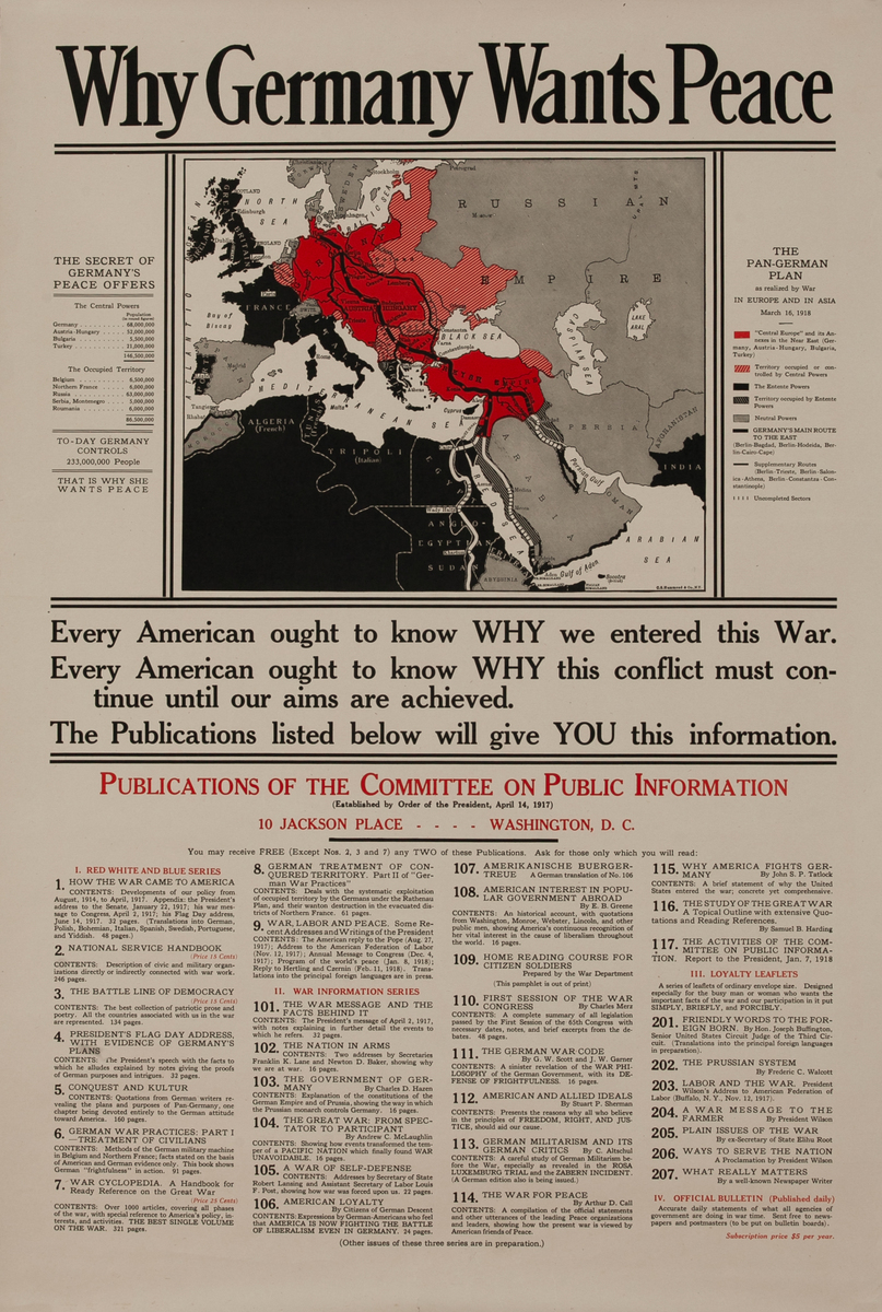 Why Germany Wants Peace Original WWI Committee on Public Information Poster