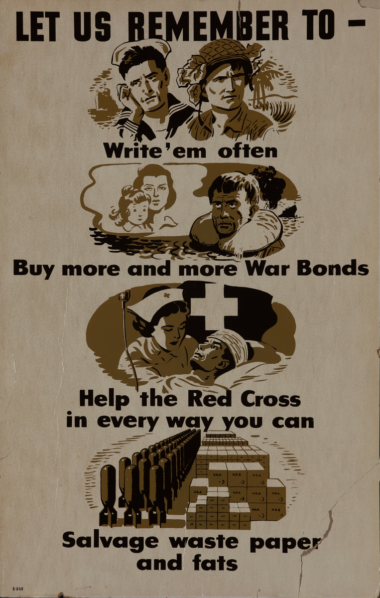 Let Us Remember To Original WWII Bond, Red Cross, and Conservation Poster