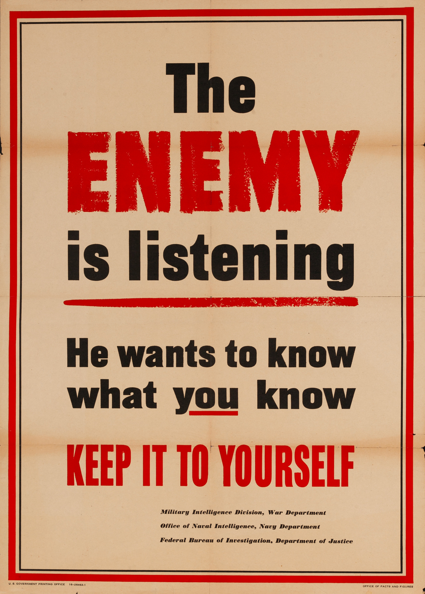 The Enemy is Listening Original WWII Careless Talk Poster