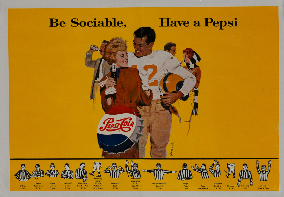 Be Sociable, Have a Pepsi Original Advertising Print Football Couple