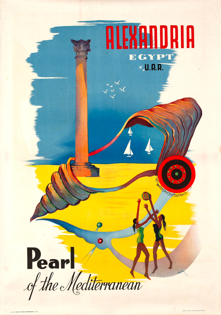 Alexandria Egypt United Arab Republic Pearl of the Mediterranean Original Travel Poster