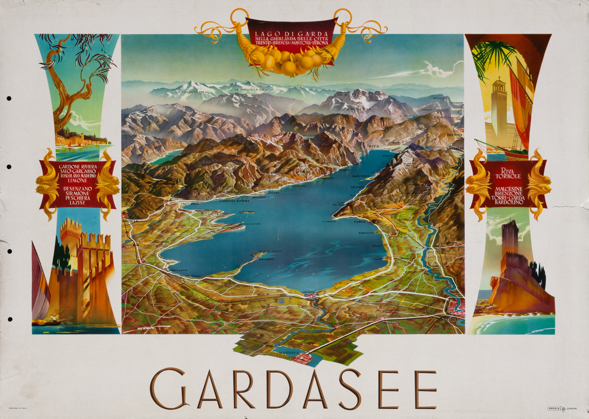 Gardasee, Lake Garda, Original Italy Travel Poster