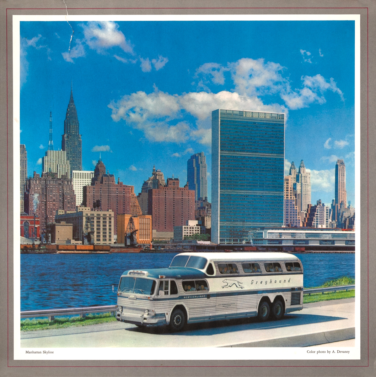 Manhattan Skyline Greyhound Bus Original Travel Poster