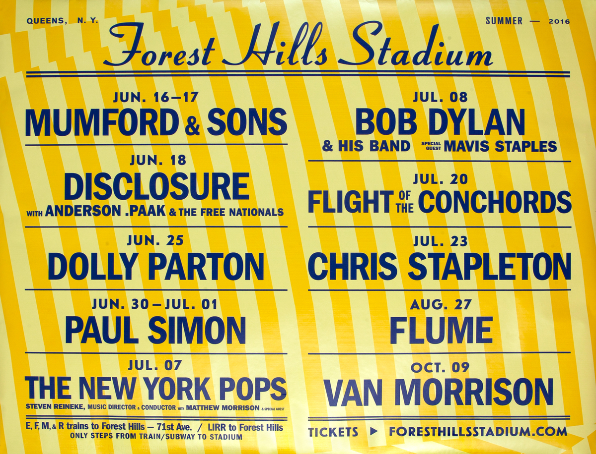 Forest Hills Stadium - Bob Dylan, Dolly Parton, Paul Simon - Original Concert Poster